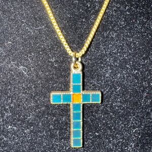 Cross  Gold and Turquoise Cross Pendant Necklace